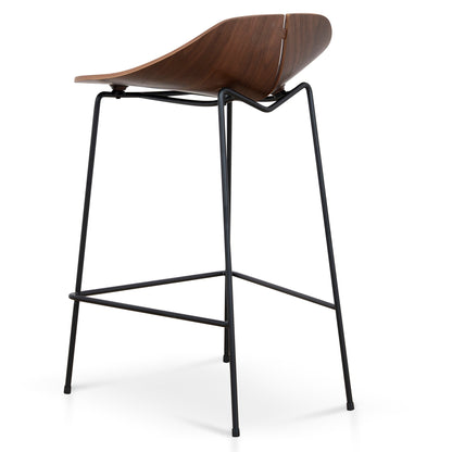 65cm Matte Black Bar Stool - Walnut