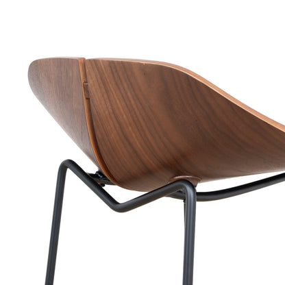 65cm Matte Black Bar Stool - Walnut