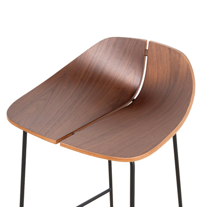 65cm Matte Black Bar Stool - Walnut
