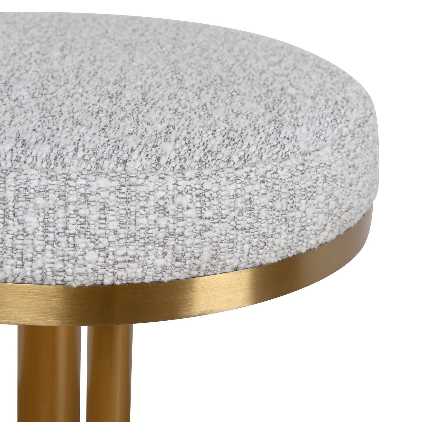 68cm Brushed Gold Bar Stool - Silver Grey Boucle