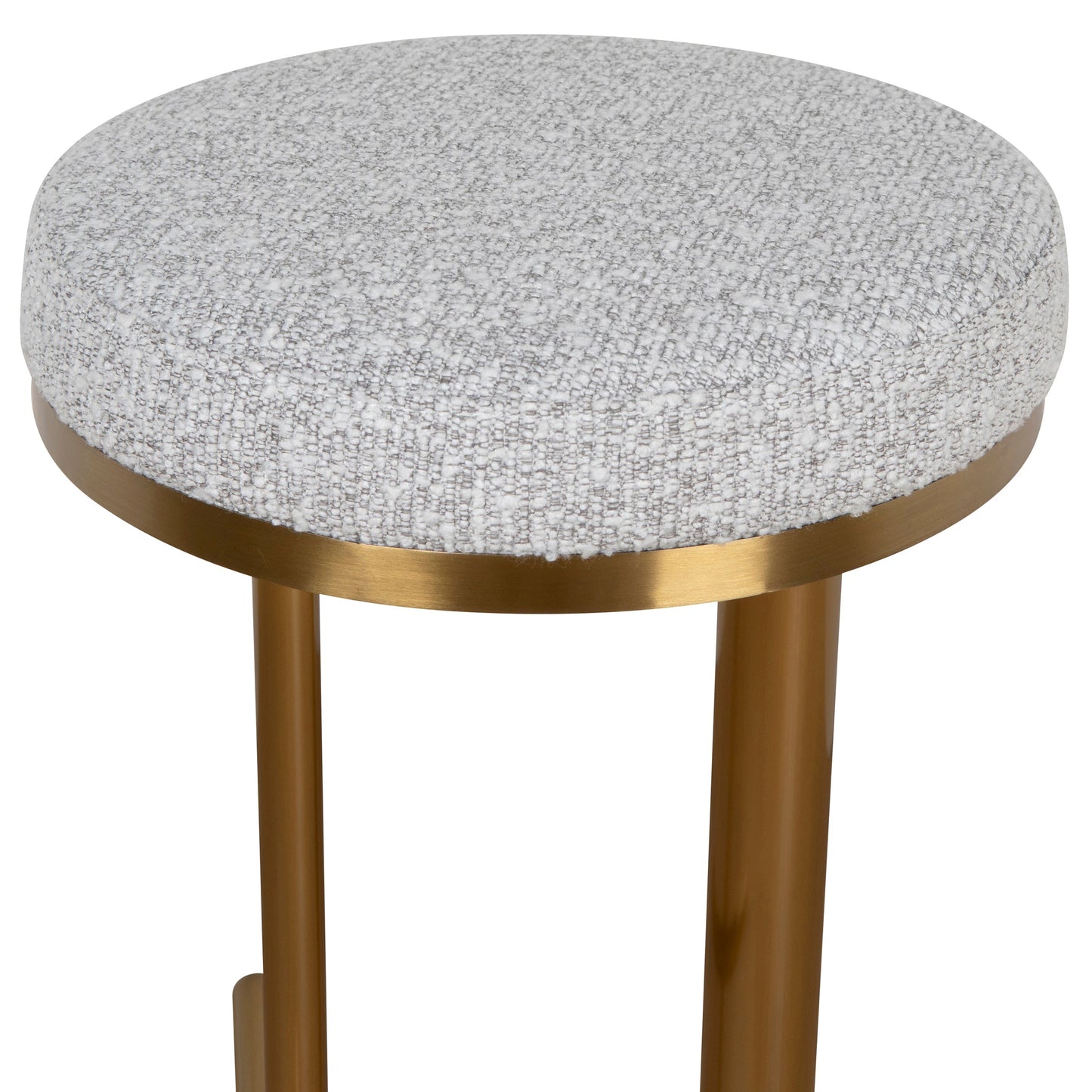 68cm Brushed Gold Bar Stool - Silver Grey Boucle