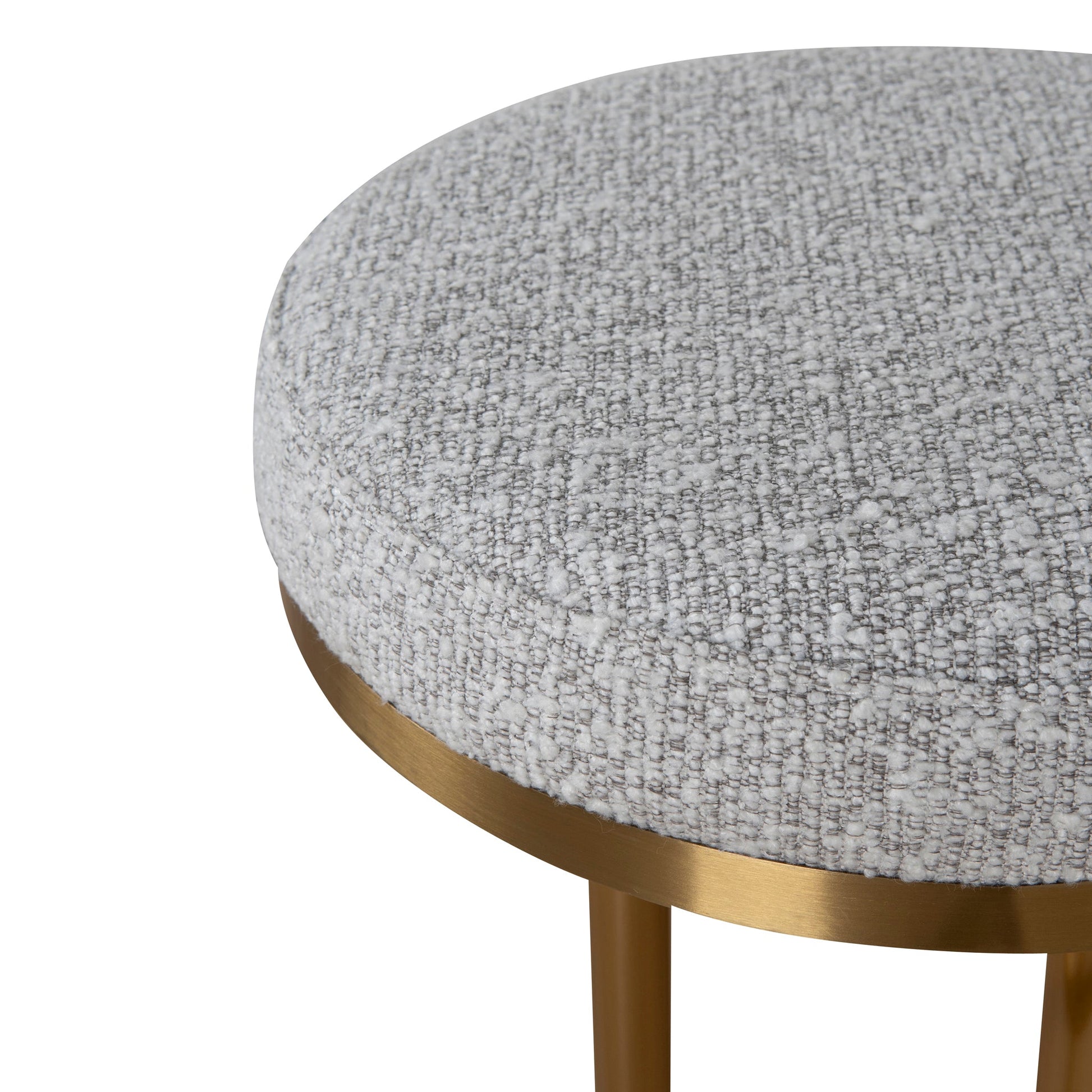 68cm Brushed Gold Bar Stool - Silver Grey Boucle