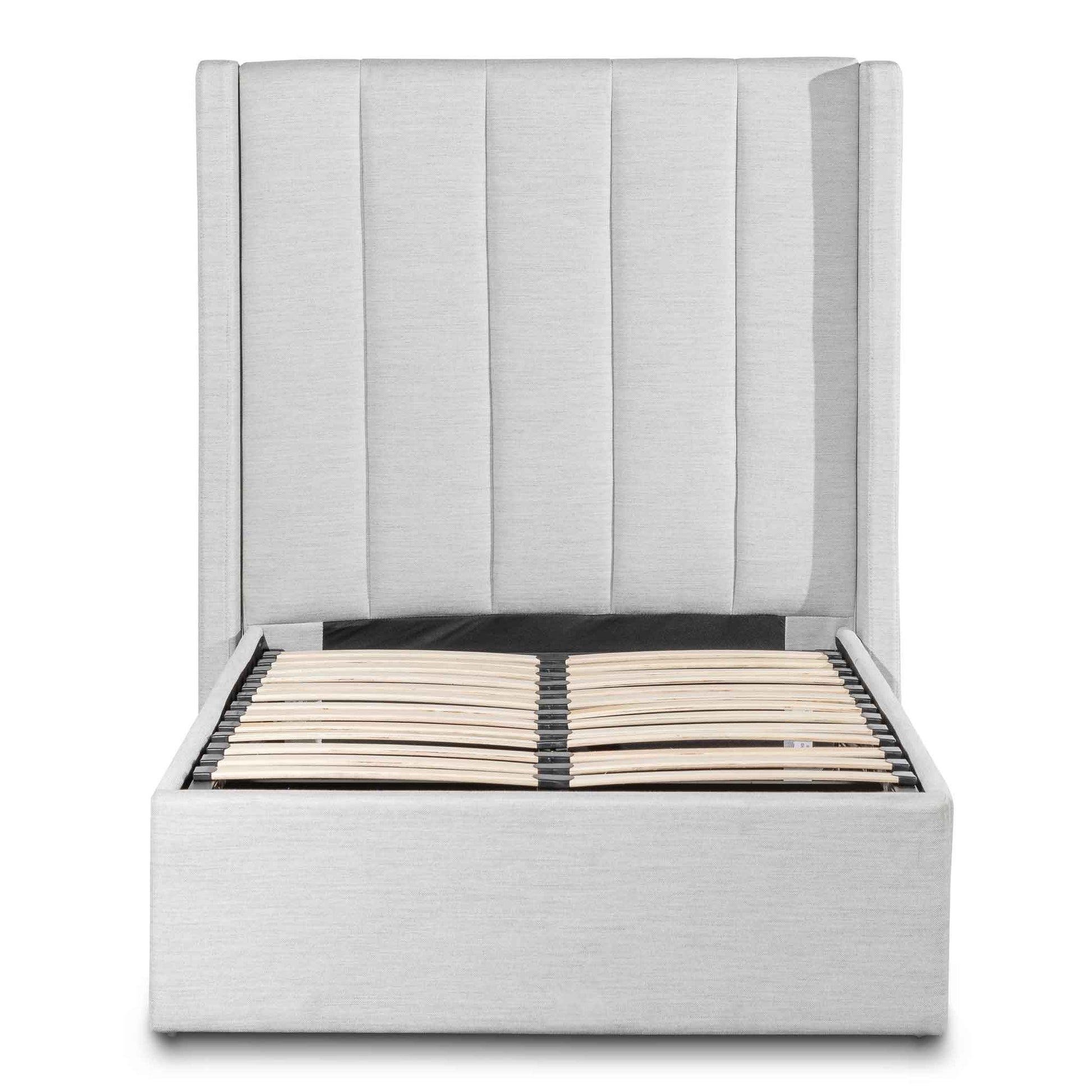 Fabric Single Bed Frame - Pearl Grey with Storage