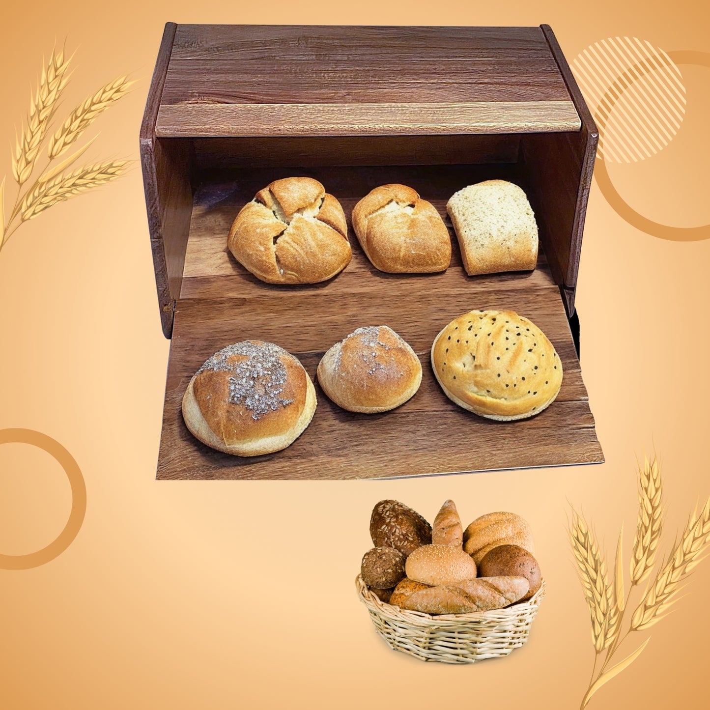 Acacia Wood Bread Box with Cutting Board