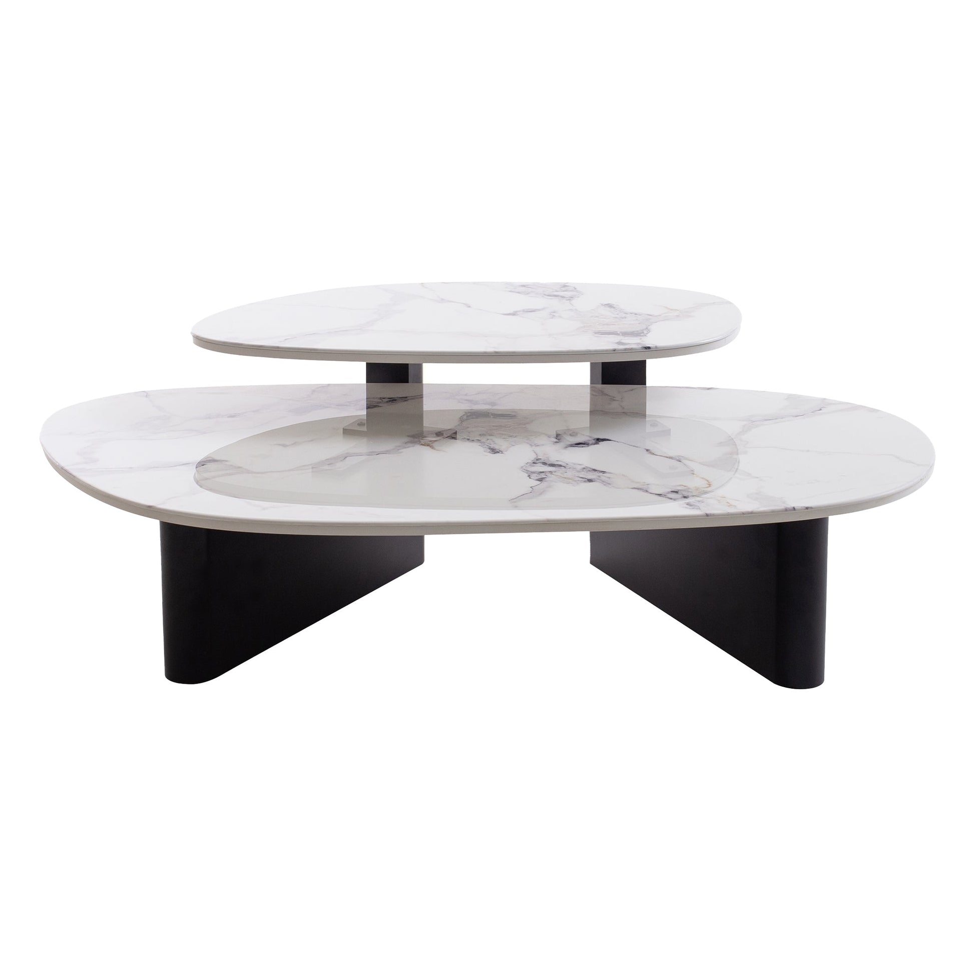 Marble Textured Glass Coffee Table - Black