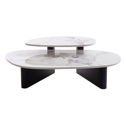 Marble Textured Glass Coffee Table - Black