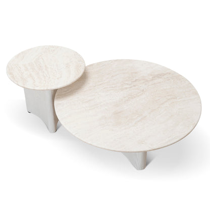 Nested Travertine Coffee Table - White