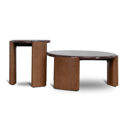 Nested Rosso Levanto Marble Coffee Table - Walnut