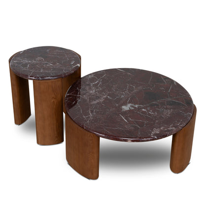 Nested Rosso Levanto Marble Coffee Table - Walnut