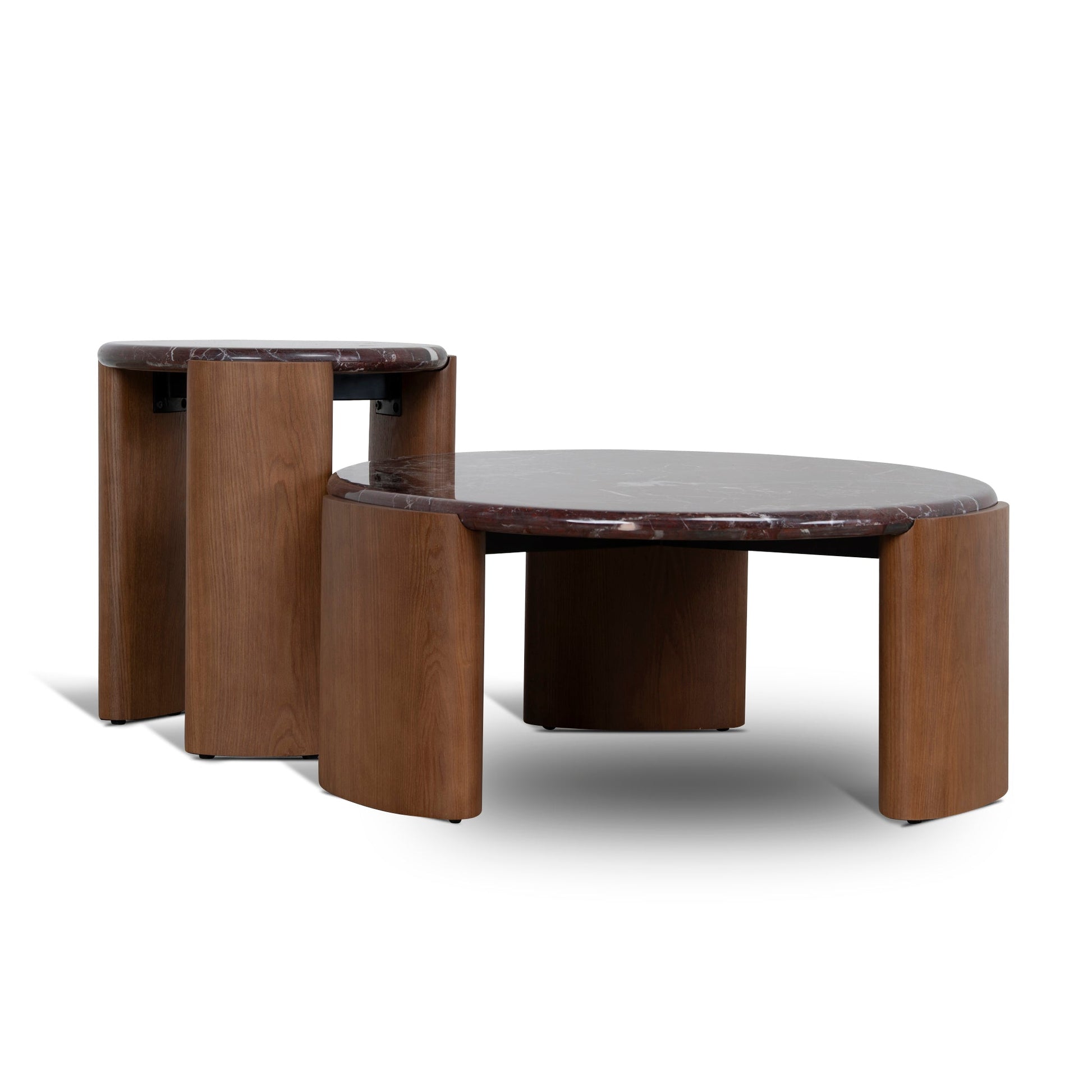 Nested Rosso Levanto Marble Coffee Table - Walnut