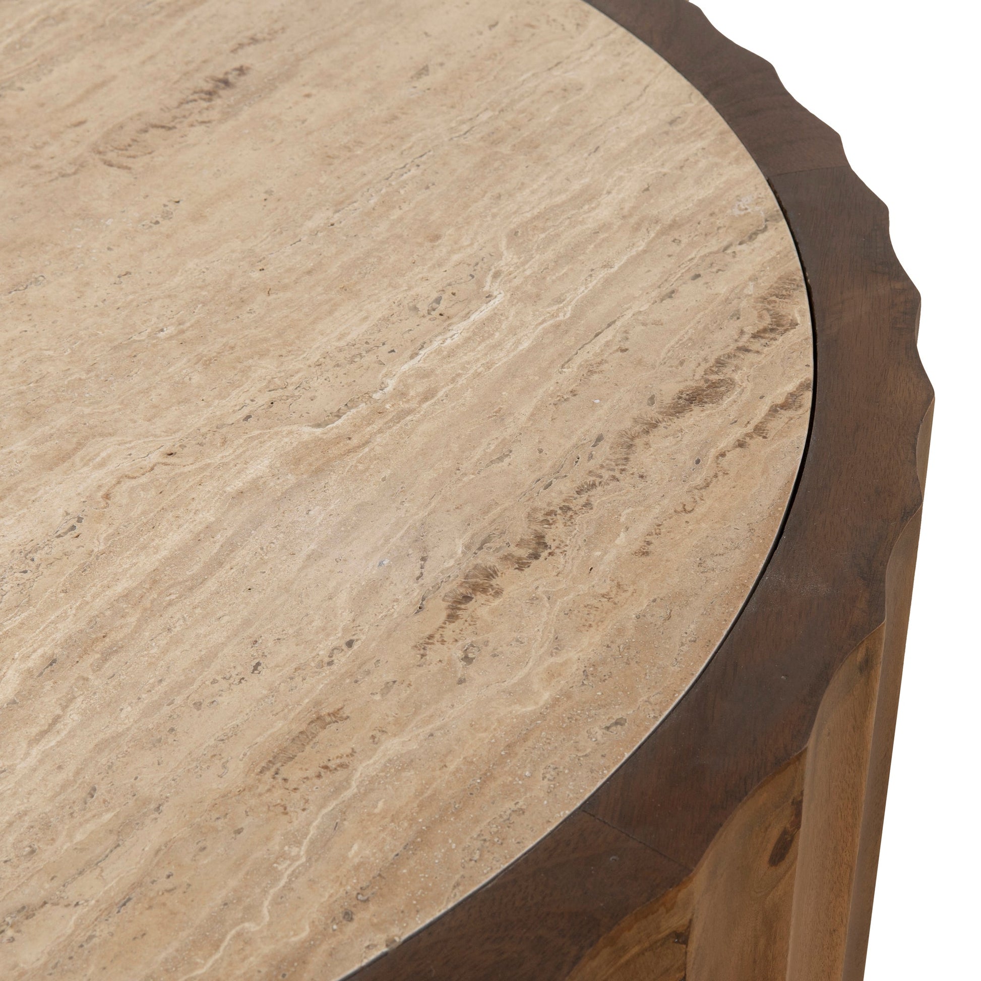 89cm Travertine Top Round Coffee Table - Walnut