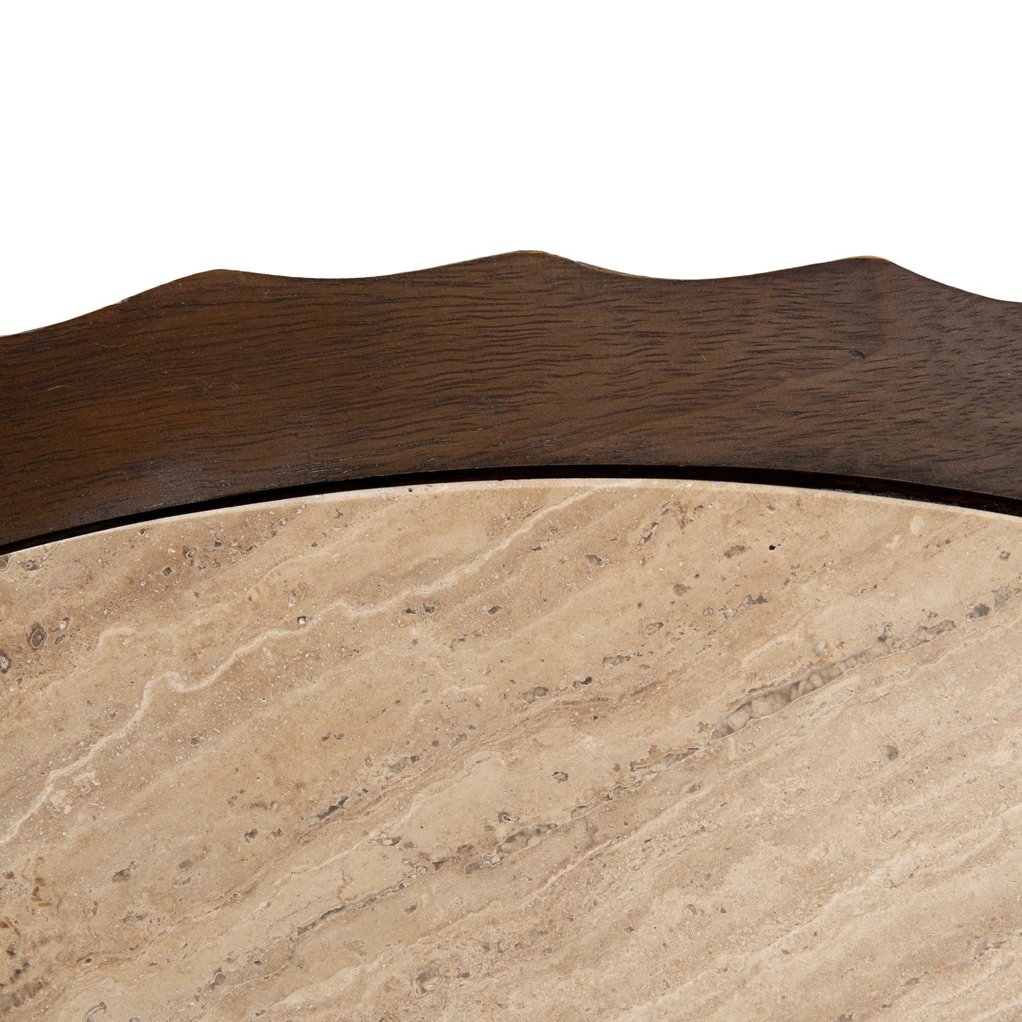 89cm Travertine Top Round Coffee Table - Walnut