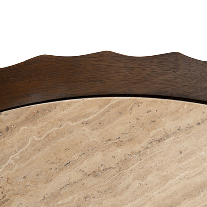 89cm Travertine Top Round Coffee Table - Walnut