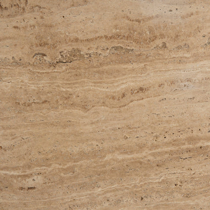 89cm Travertine Top Round Coffee Table - Walnut