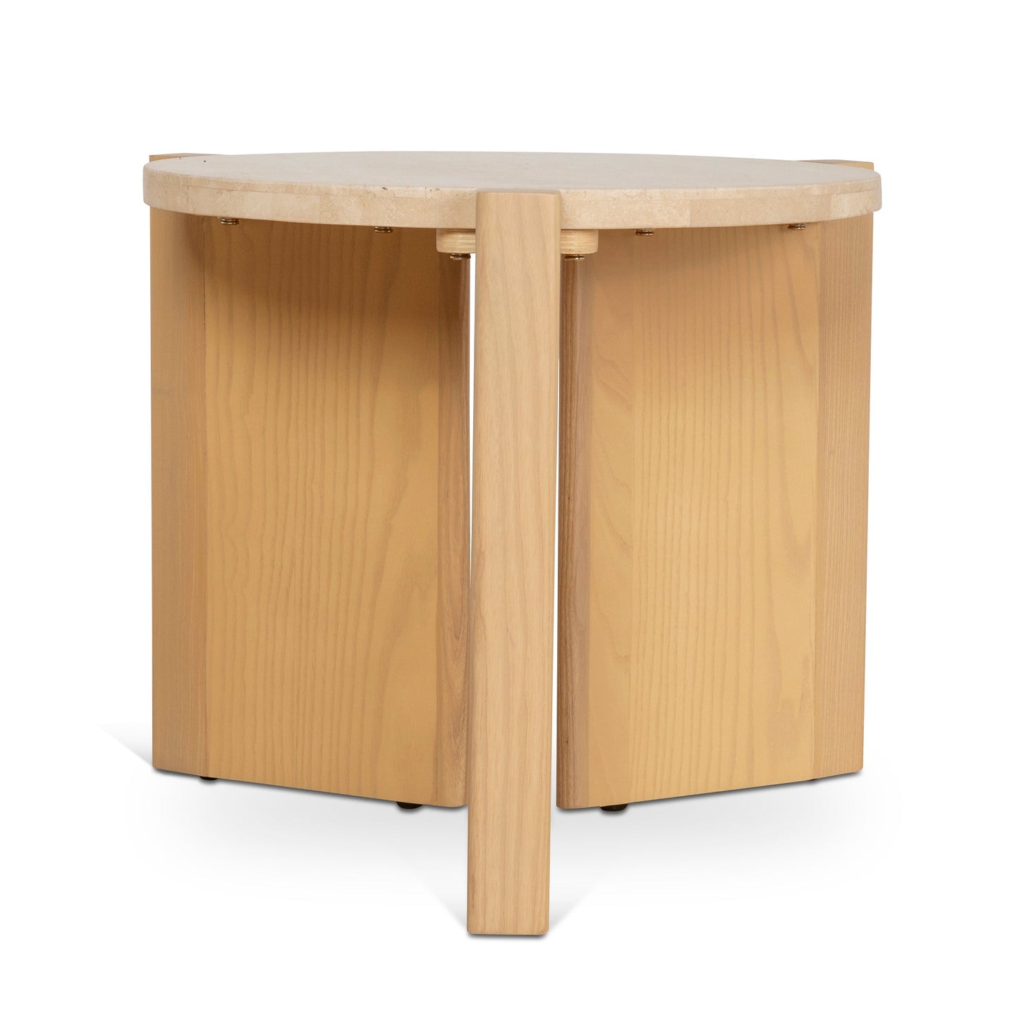 Travertine Top Round Nested Table - Creme Ash