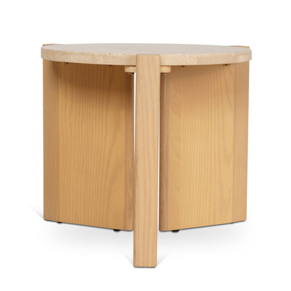 Travertine Top Round Nested Table - Creme Ash