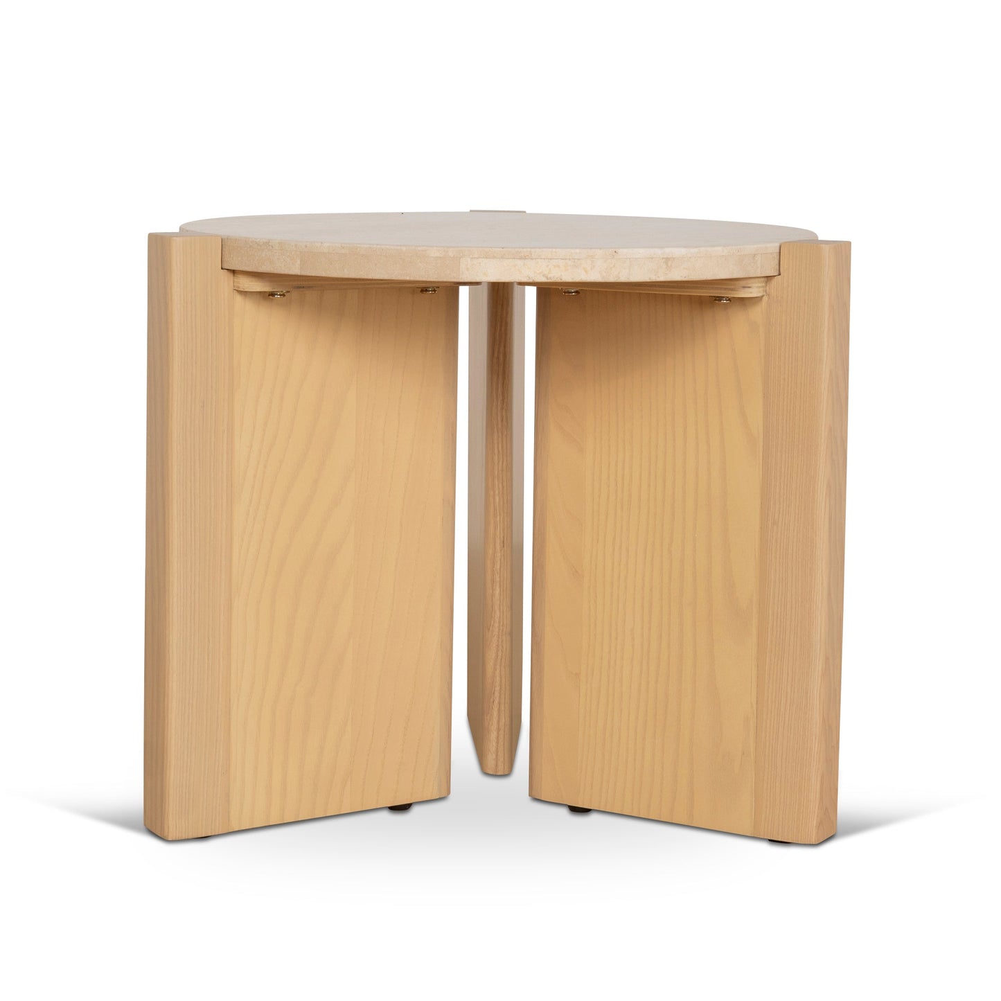 Travertine Top Round Nested Table - Creme Ash
