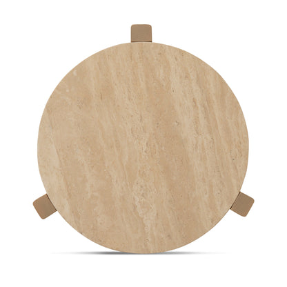 Travertine Top Round Nested Table - Creme Ash