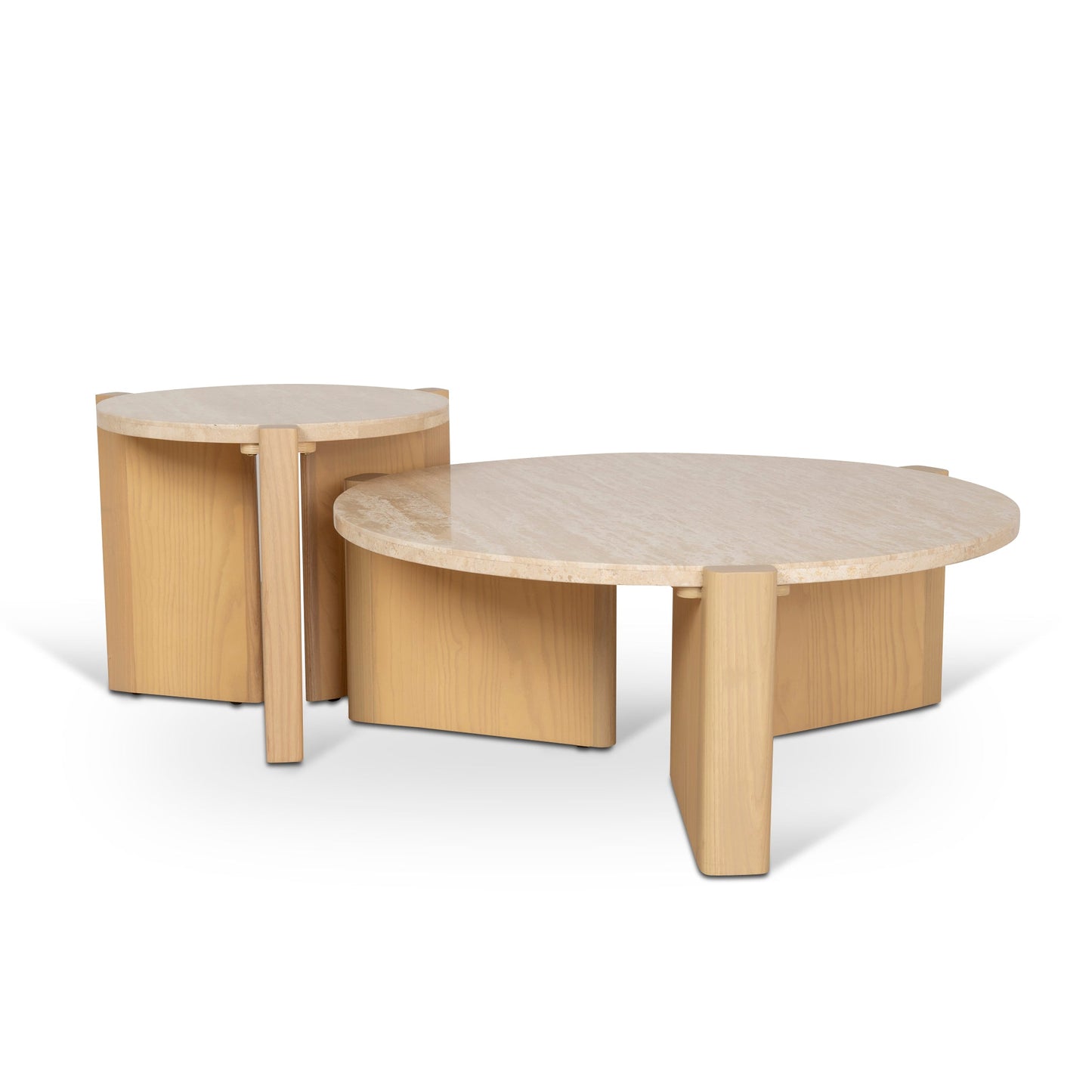 Travertine Top Round Nested Table - Creme Ash