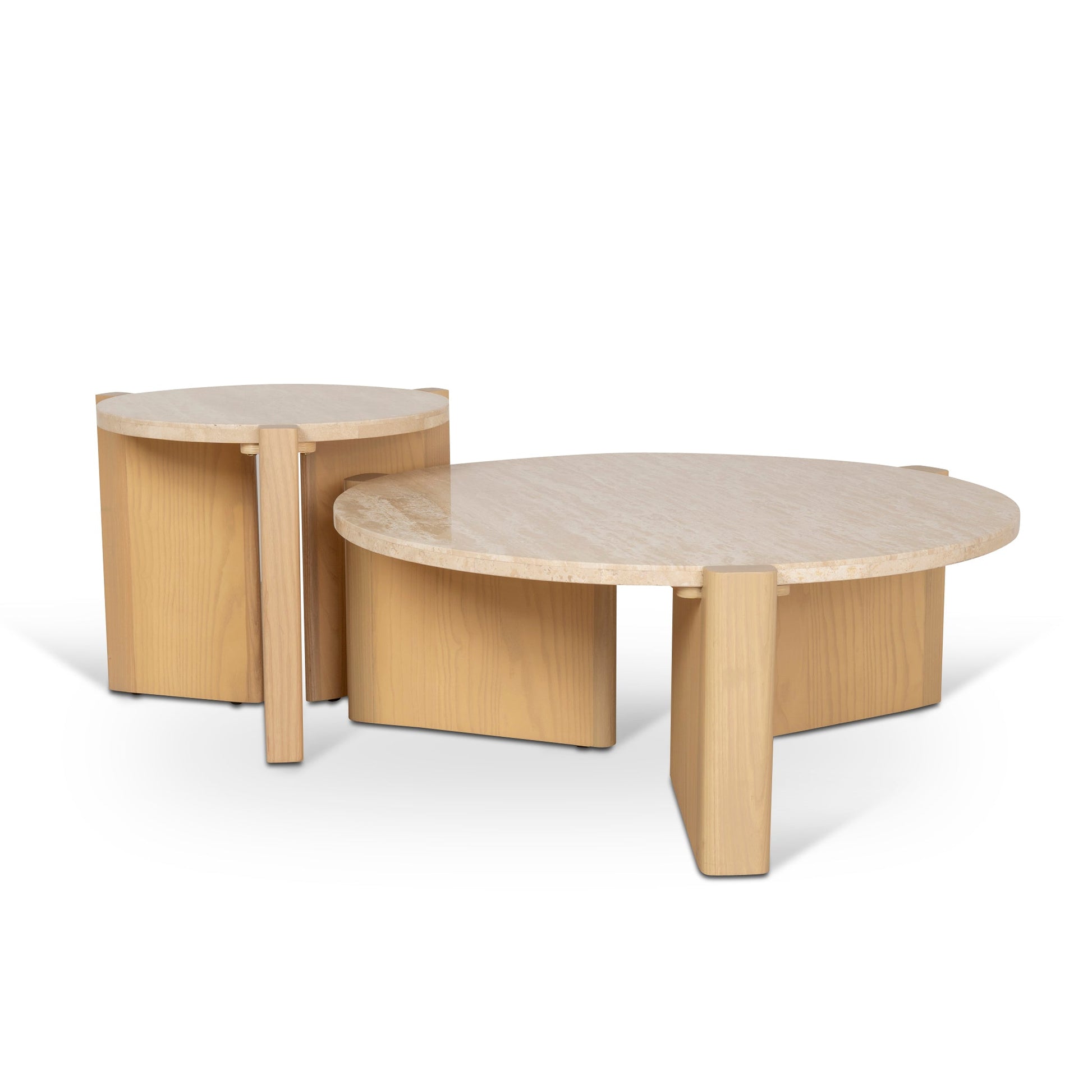 Travertine Top Round Nested Table - Creme Ash