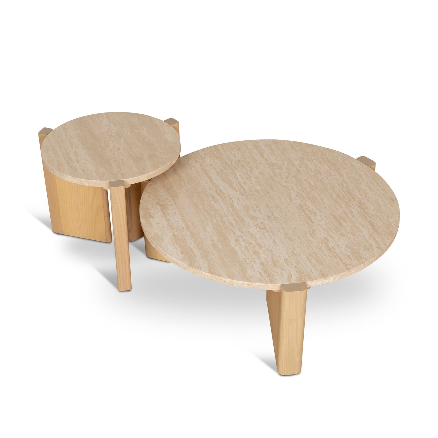 Travertine Top Round Nested Table - Creme Ash