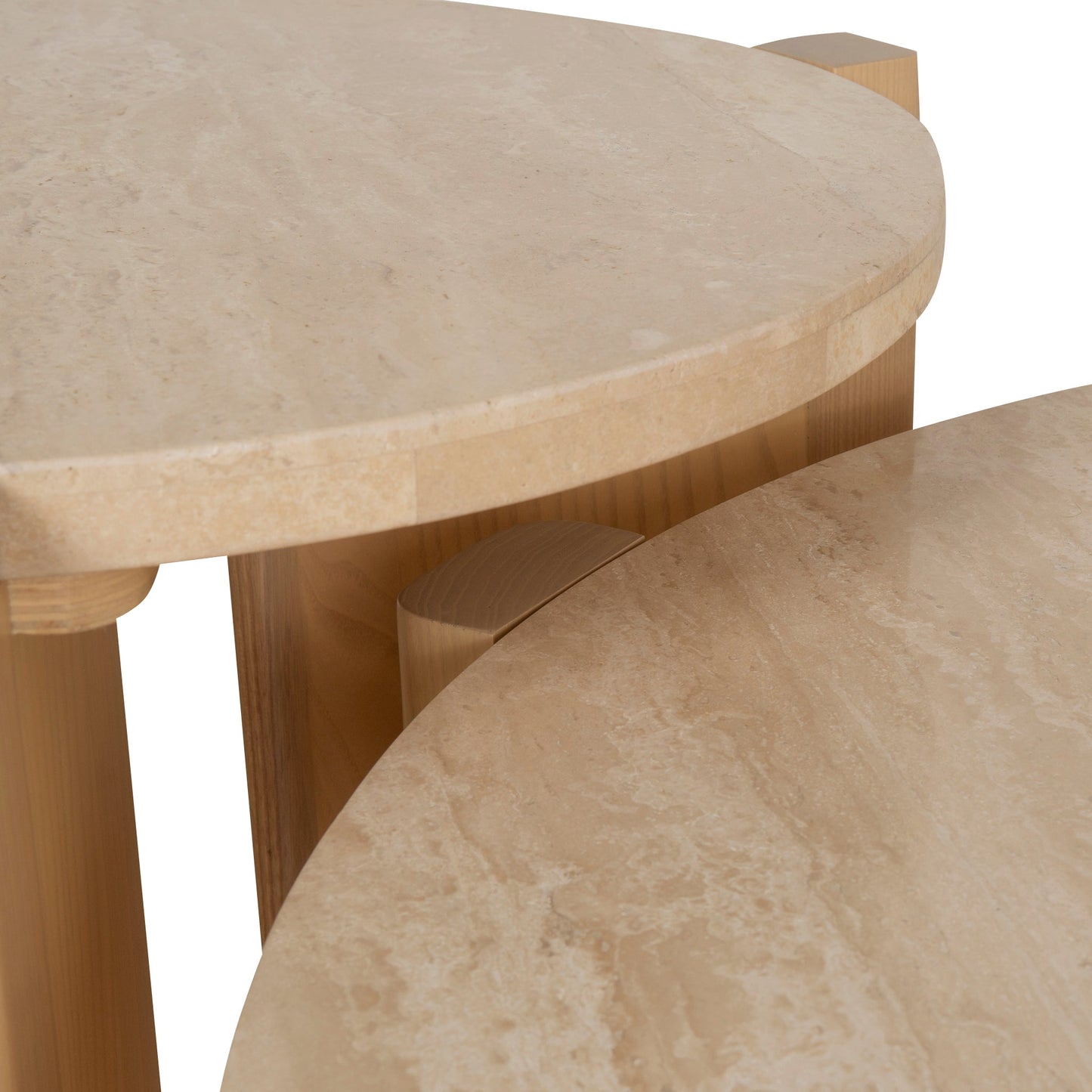 Travertine Top Round Nested Table - Creme Ash