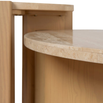 Travertine Top Round Nested Table - Creme Ash