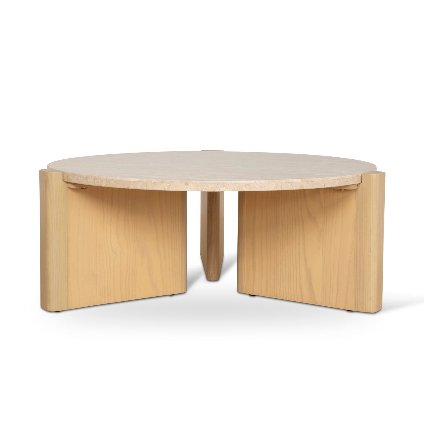 Travertine Top Round Nested Table - Creme Ash