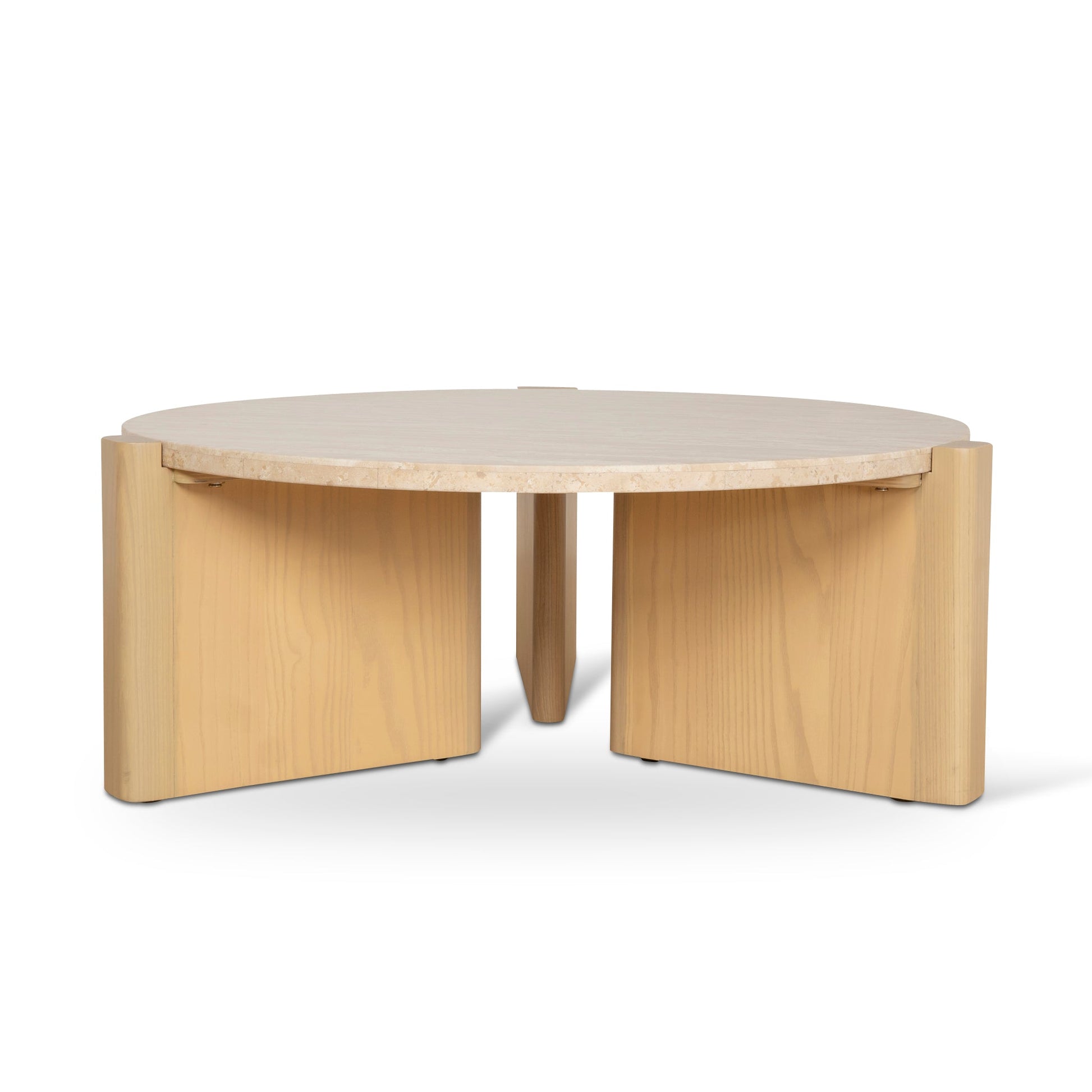Travertine Top Round Nested Table - Creme Ash