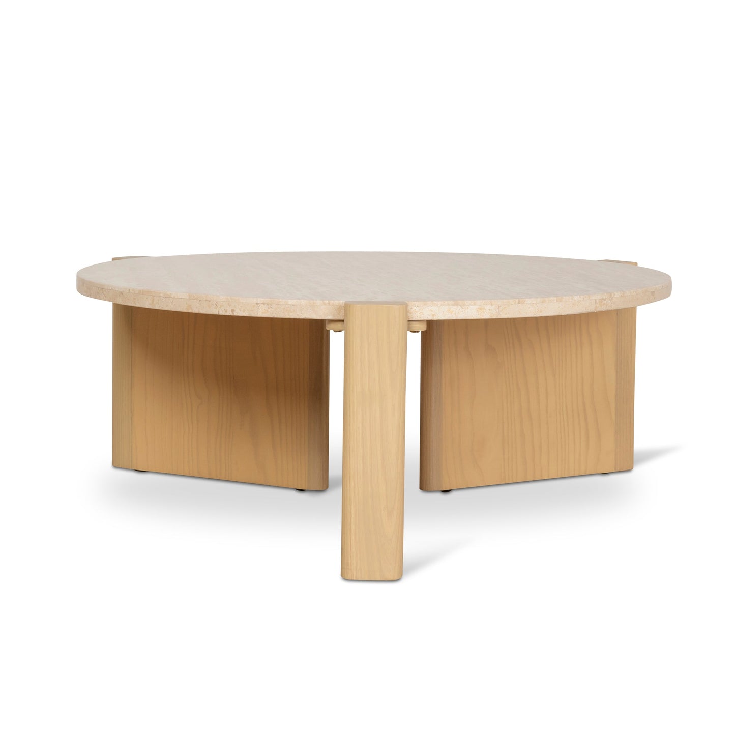 Travertine Top Round Nested Table - Creme Ash