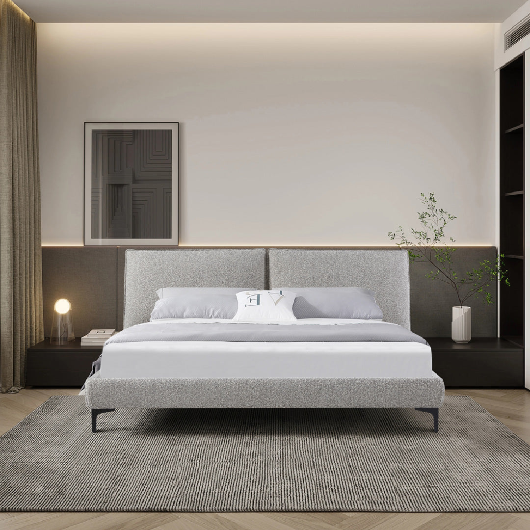 Fabric Queen Bed Frame - Olive Brown Boucle