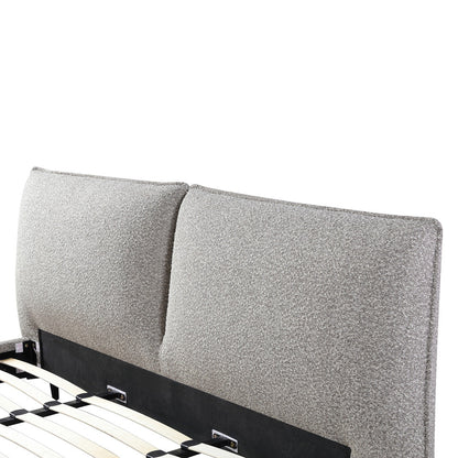 Fabric Queen Bed Frame - Olive Brown Boucle