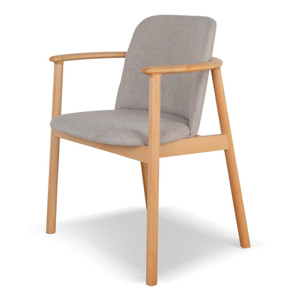 Set of 2 - Natural Dining Armchair - Grey Seat