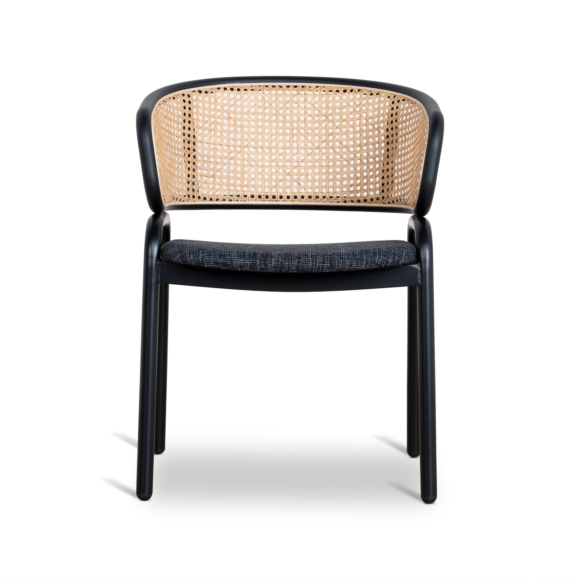 CDC12046-SD Fabric Dining Chair - Dark Grey with Rattan Back (Set of 2)