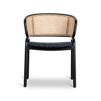 CDC12046-SD Fabric Dining Chair - Dark Grey with Rattan Back (Set of 2)