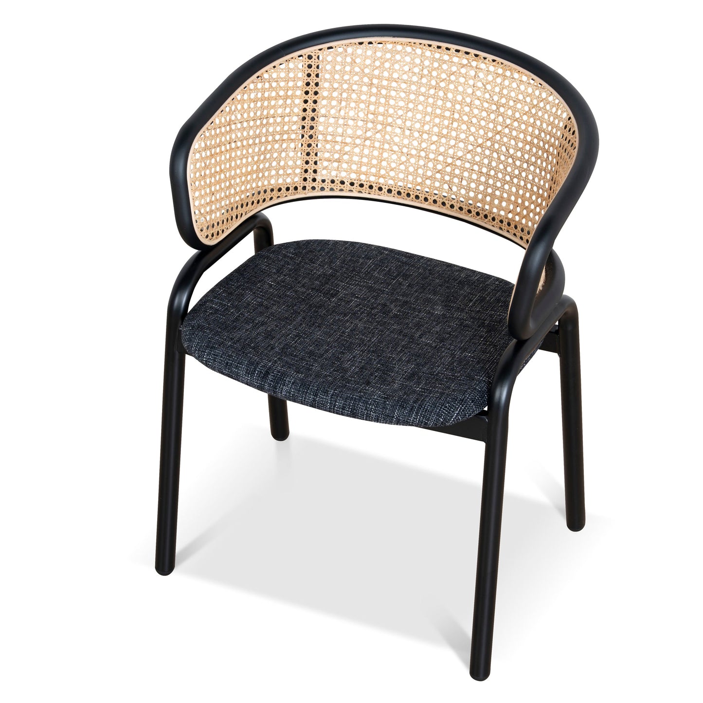 CDC12046-SD Fabric Dining Chair - Dark Grey with Rattan Back (Set of 2)
