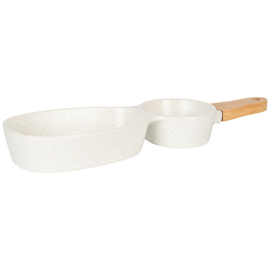 Ceramic and Bamboo Dish Dual Bowl Set