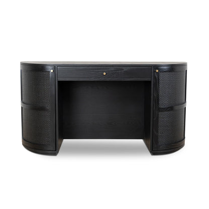 1.55m Rattan Home Office Desk - Full Black
