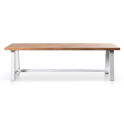 Outdoor Dining Table - Natural Top and White Base