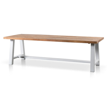 Outdoor Dining Table - Natural Top and White Base