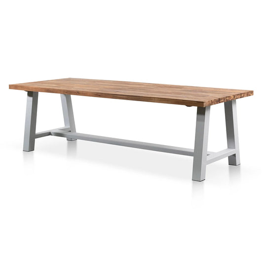 Outdoor Dining Table - Natural Top and White Base