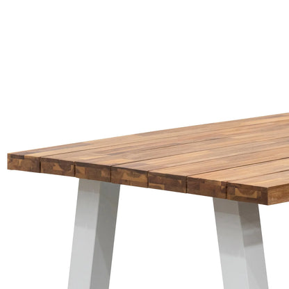 Outdoor Dining Table - Natural Top and White Base