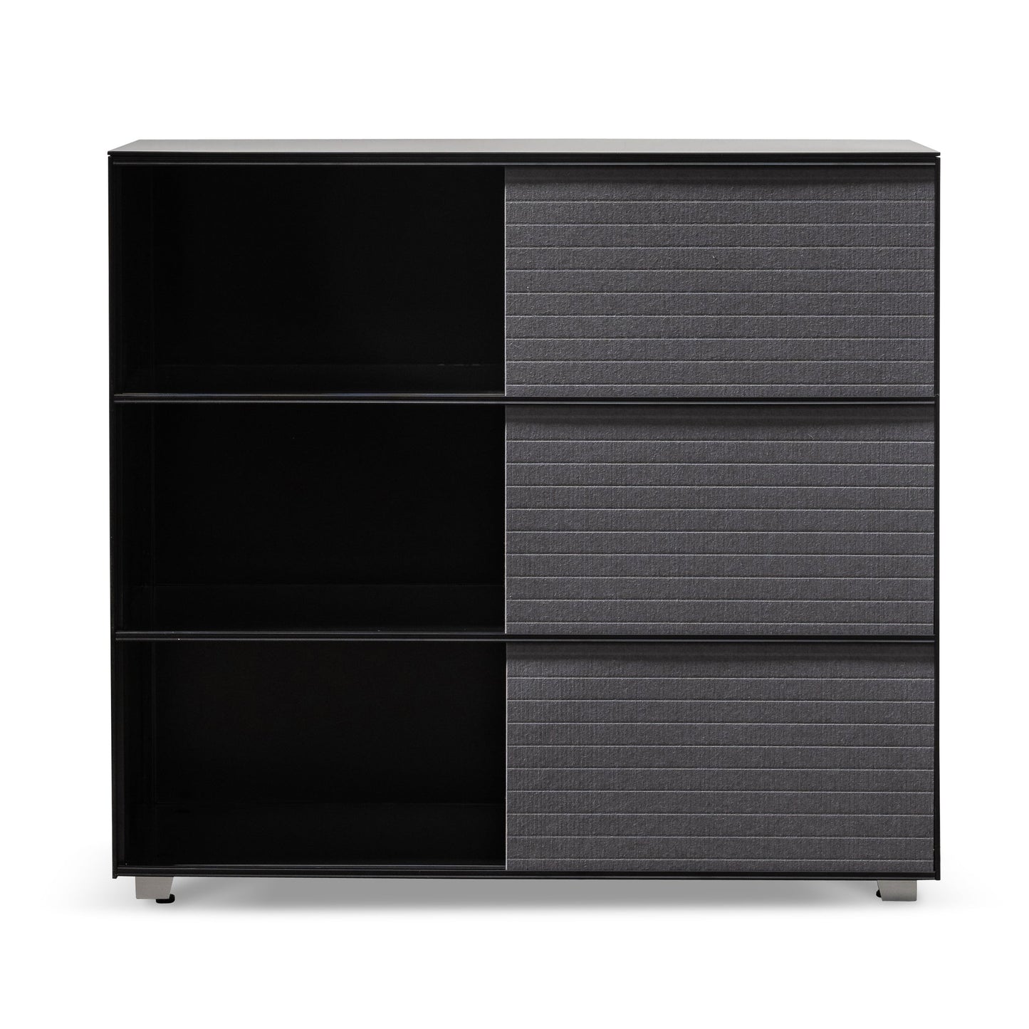Inter-layered Black Storage Cabinet - Grey Doors