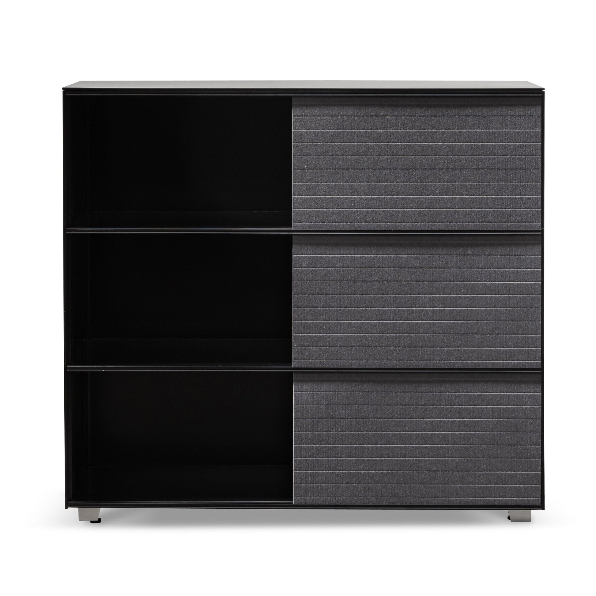 Inter-layered Black Storage Cabinet - Grey Doors