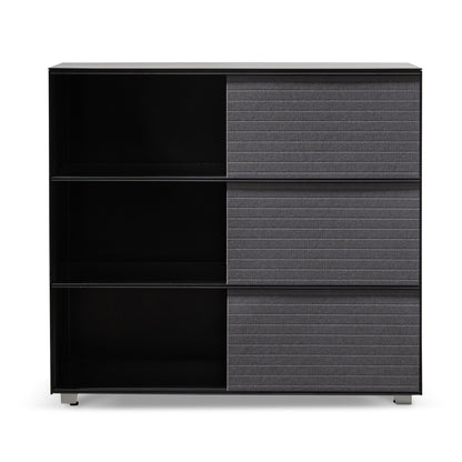 Inter-layered Black Storage Cabinet - Grey Doors