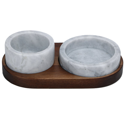 Marble Seasoning Dishes with a Wooden Tray