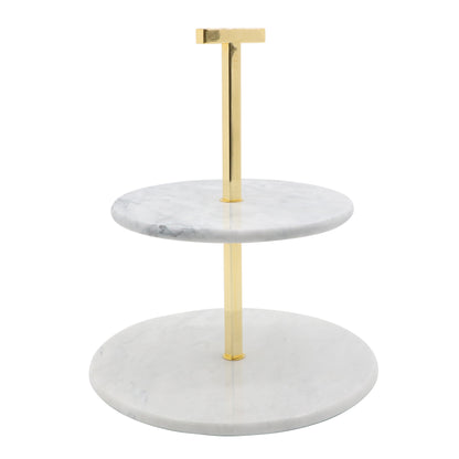 Premium Two-Tier Marble and Gold Serving Stand