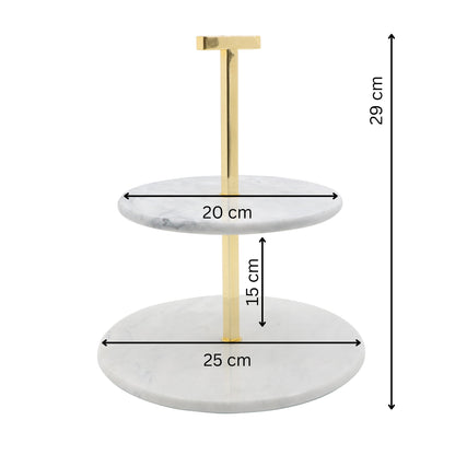 Premium Two-Tier Marble and Gold Serving Stand