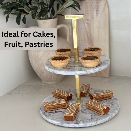 Premium Two-Tier Marble and Gold Serving Stand