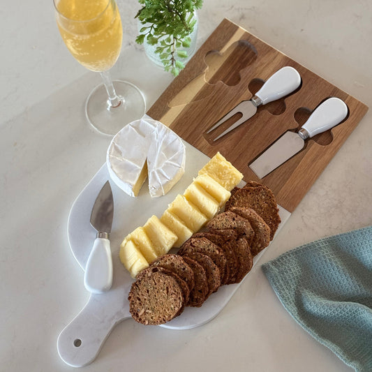 Meen Tribe Acacia Wood & Marble Cheese Serving Board Set